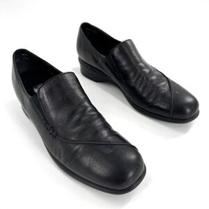 Munro American Women's Black Leather Slip On Loafer Shoes Size 7 N Walking Wedge